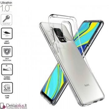 Silikoninis dėklas 1.0 mm storio - permatomas (REDMI NOTE 9S/NOTE 9 PRO)
